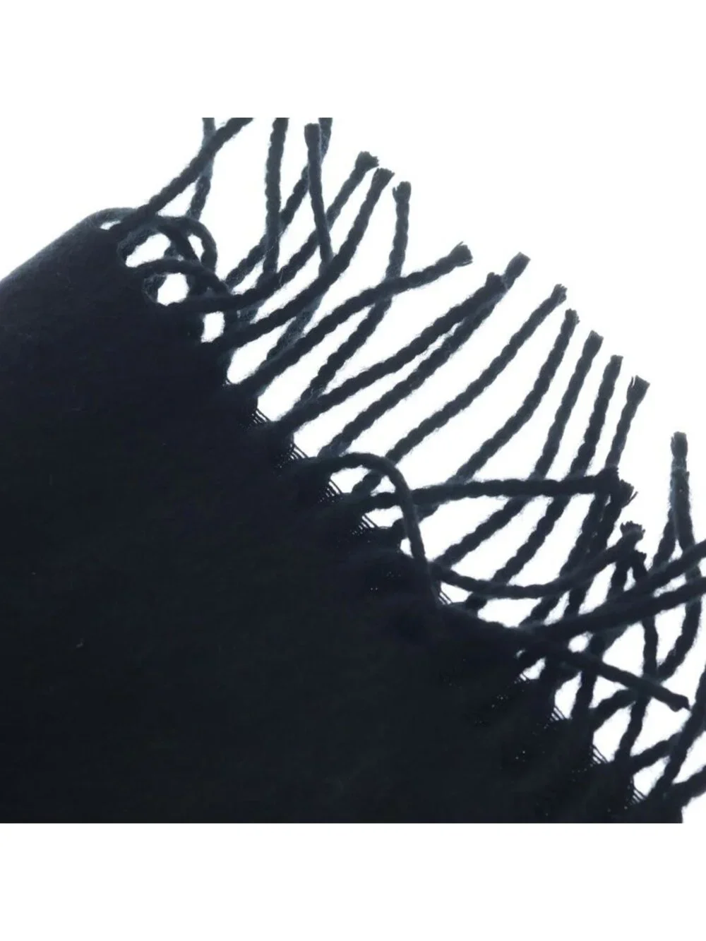 Hermes Logo Embroidery Cashmere Fringe Scarf Black